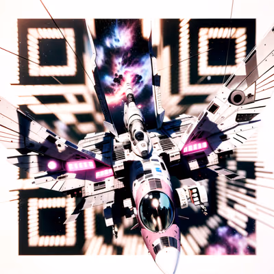 Pink Winged Spaceship Sci-Fi QR Code for Posters — image 1