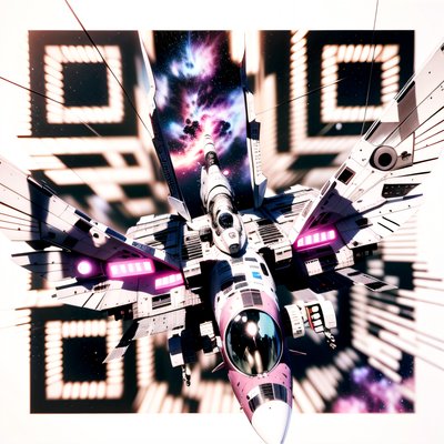 Pink Winged Spaceship Sci-Fi QR Code for Posters