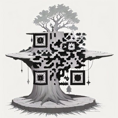 Gnome Tree Stump Ink Drawing QR Code Art