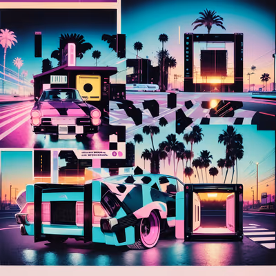 Спорткары в стиле синтвейв: QR-код-коллаж для постеров — изображение 1