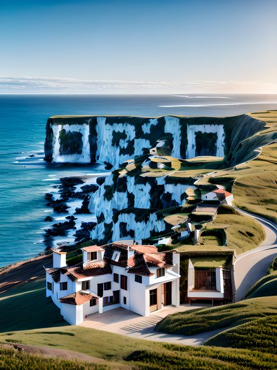 Вилла на прибрежном утёсе: пейзажное фото в стиле QR-код