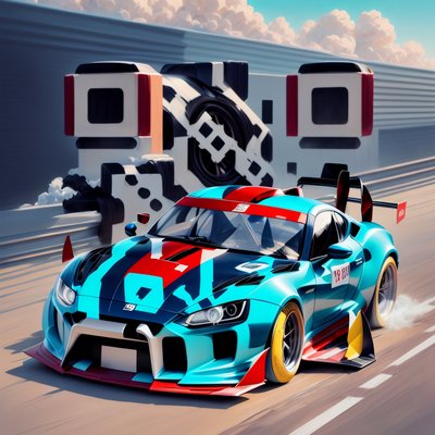 Синий дрифт-кар: цифровая живопись в стиле QR-код для постеров