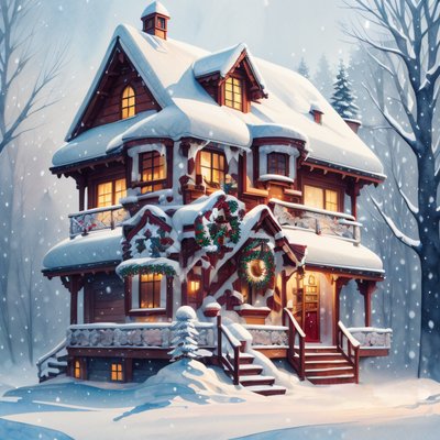 Snowy Christmas Cabin Watercolor QR Code for Greeting Cards