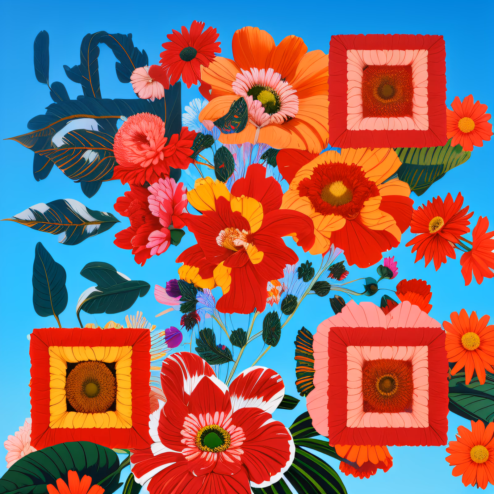 Red Flower Bouquet Digital QR Code Art — image 1
