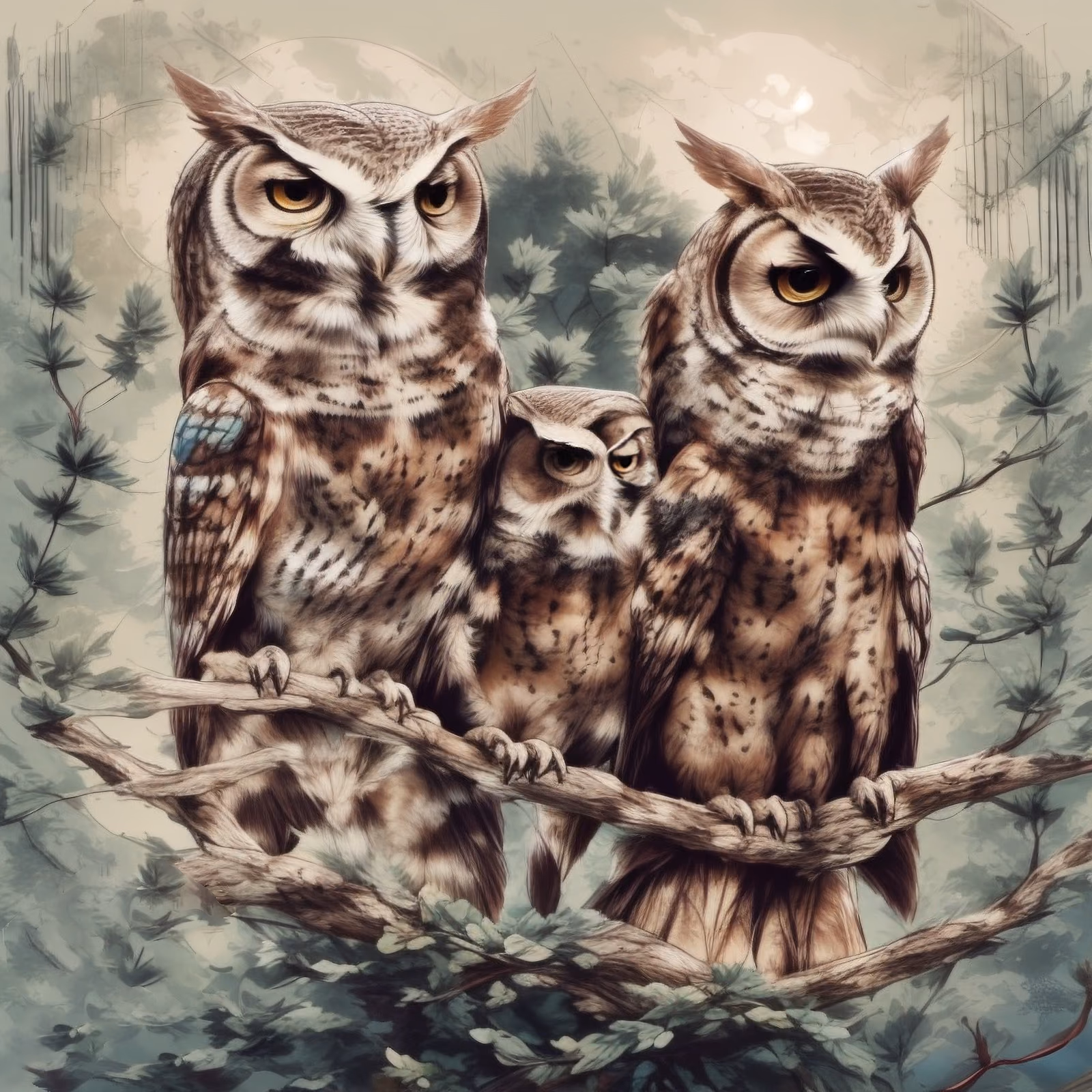 Owl Family Woodland Illustration QR Code Art — image 1