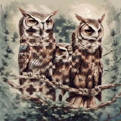 Owl Family Woodland Illustration QR Code Art
