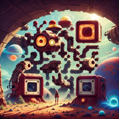 Alien Planet Robots Digital Painting QR Code for Posters