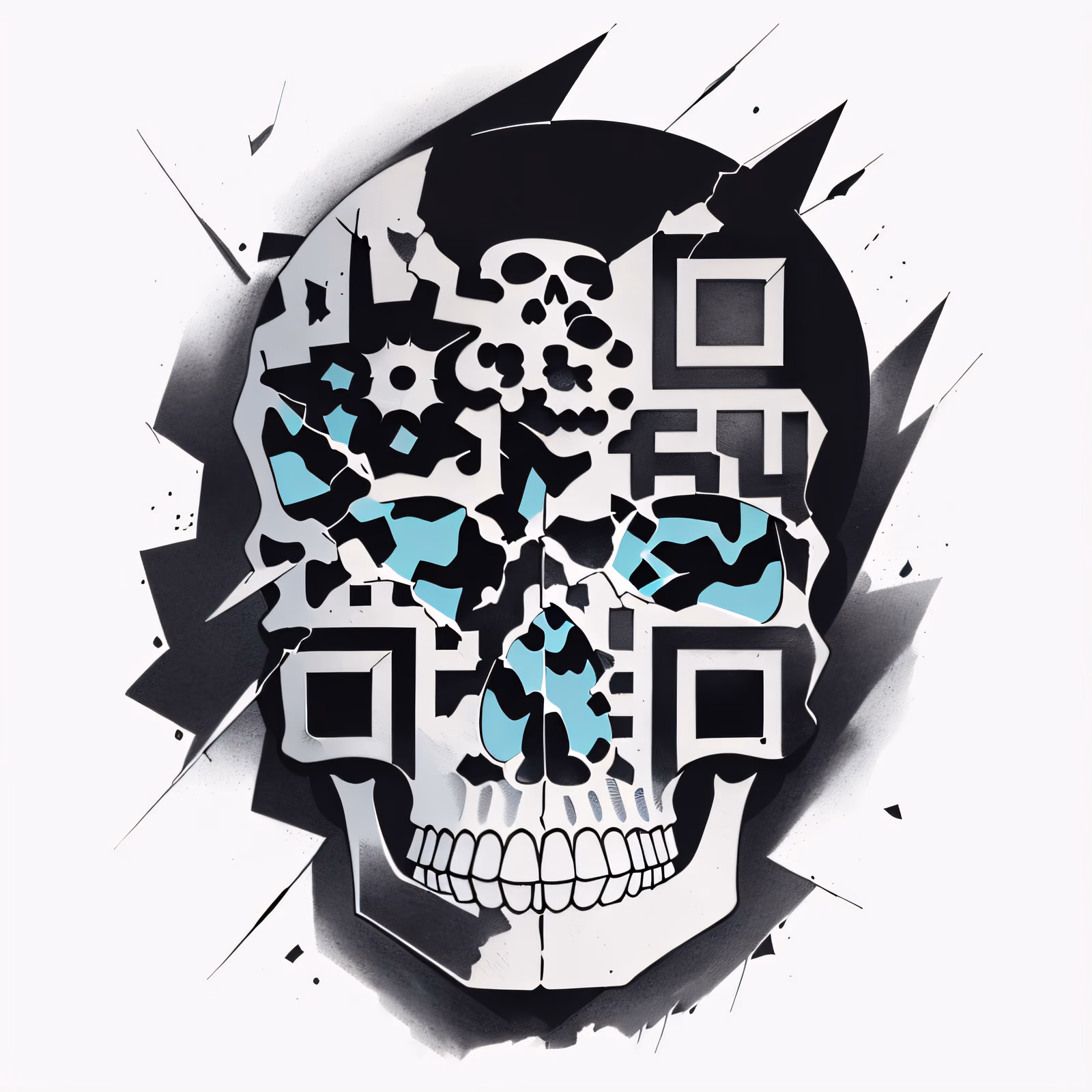 Shattered Glass Skull Tattoo QR Code for Temporary Tattoos — image 1