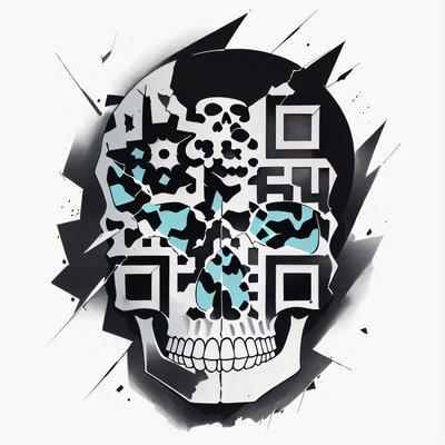 Shattered Glass Skull Tattoo QR Code for Temporary Tattoos