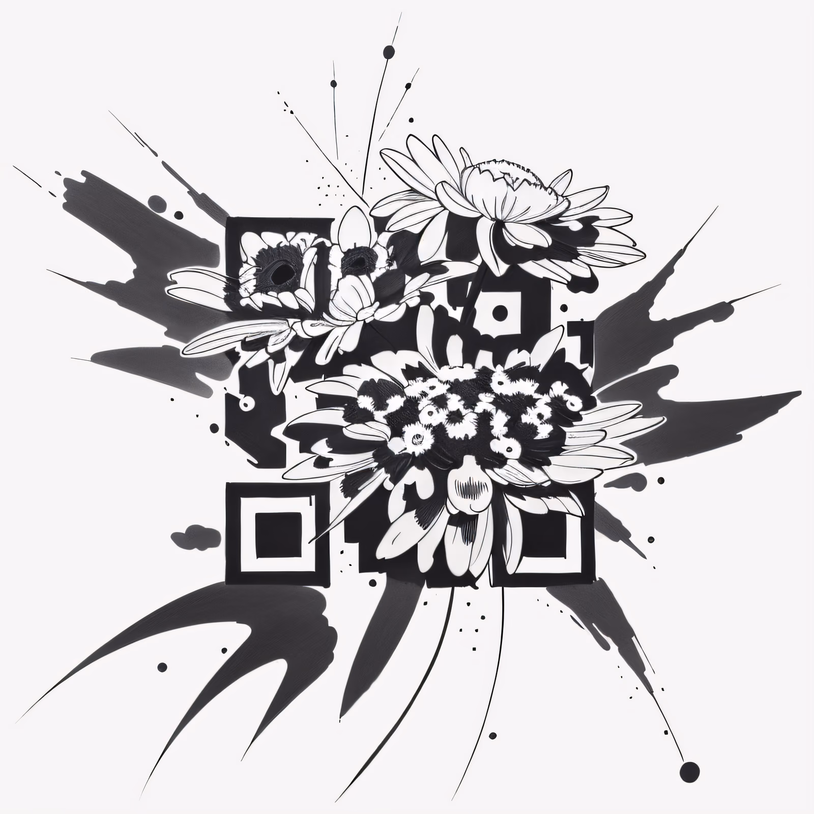 Тату с ромашками тушью: QR-код для временных татуировок — изображение 1