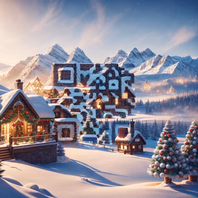 Заснеженная рождественская деревня: 3D QR-код для открыток — изображение 1