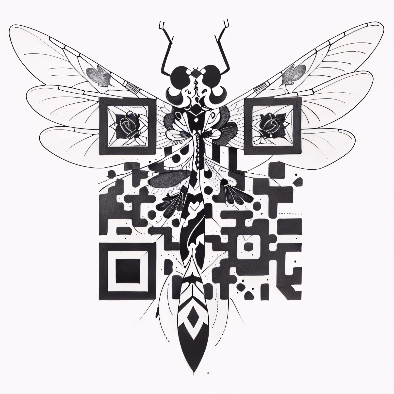 Dragonfly Ink Tattoo QR Code for Temporary Tattoos — image 1