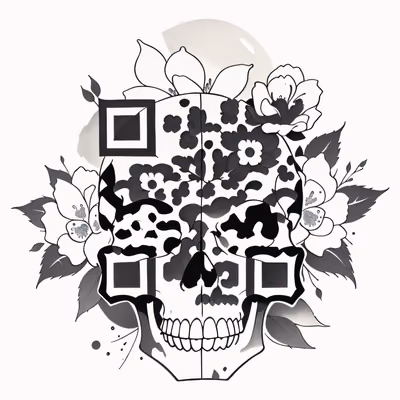 Цветочный череп в технике татуировки чернилами: QR-код для временных тату — изображение 1