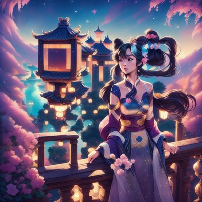 Lantern Balcony Woman Cartoon QR Code for Posters