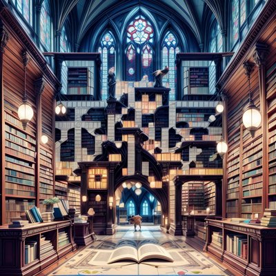 Gothic Library Fantasy Digital Painting QR Code for Posters