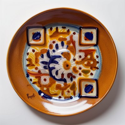 Marigold Painted Ceramic Plate QR Code Art