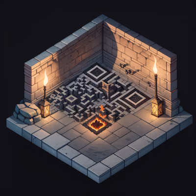 Изометрическая комната подземелья: 3D QR-код для постеров — изображение 1
