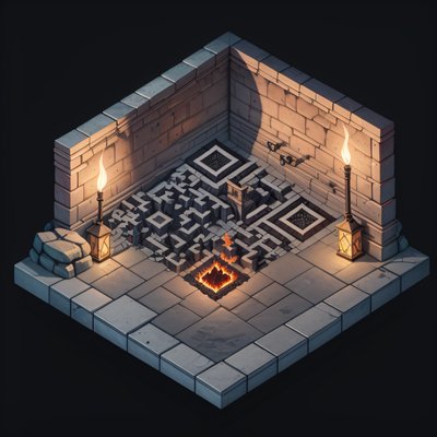 Isometric Dungeon Room 3D QR Code for Posters