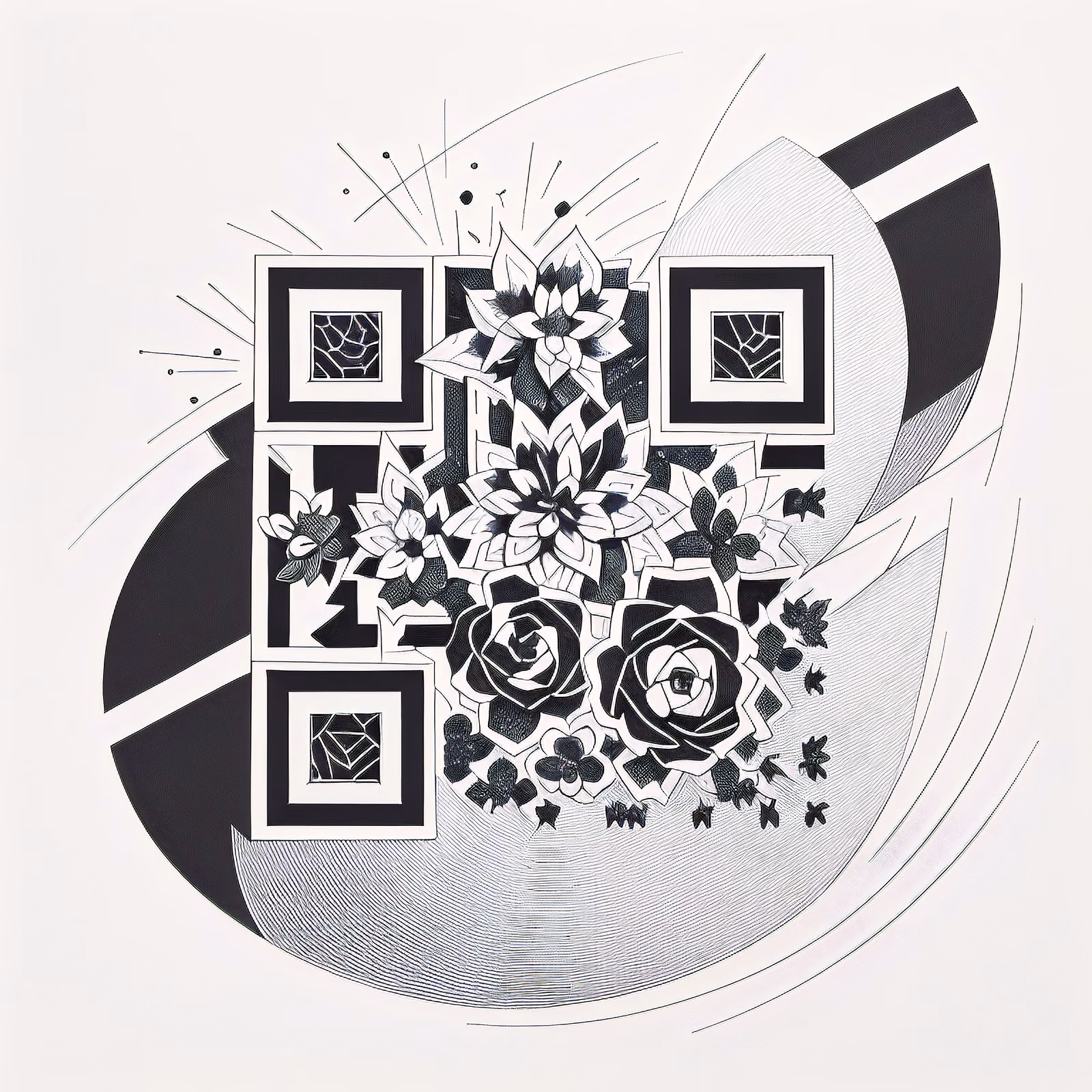 Суккуленты в стиле татуировки, рисунок тушью: QR-код — изображение 1