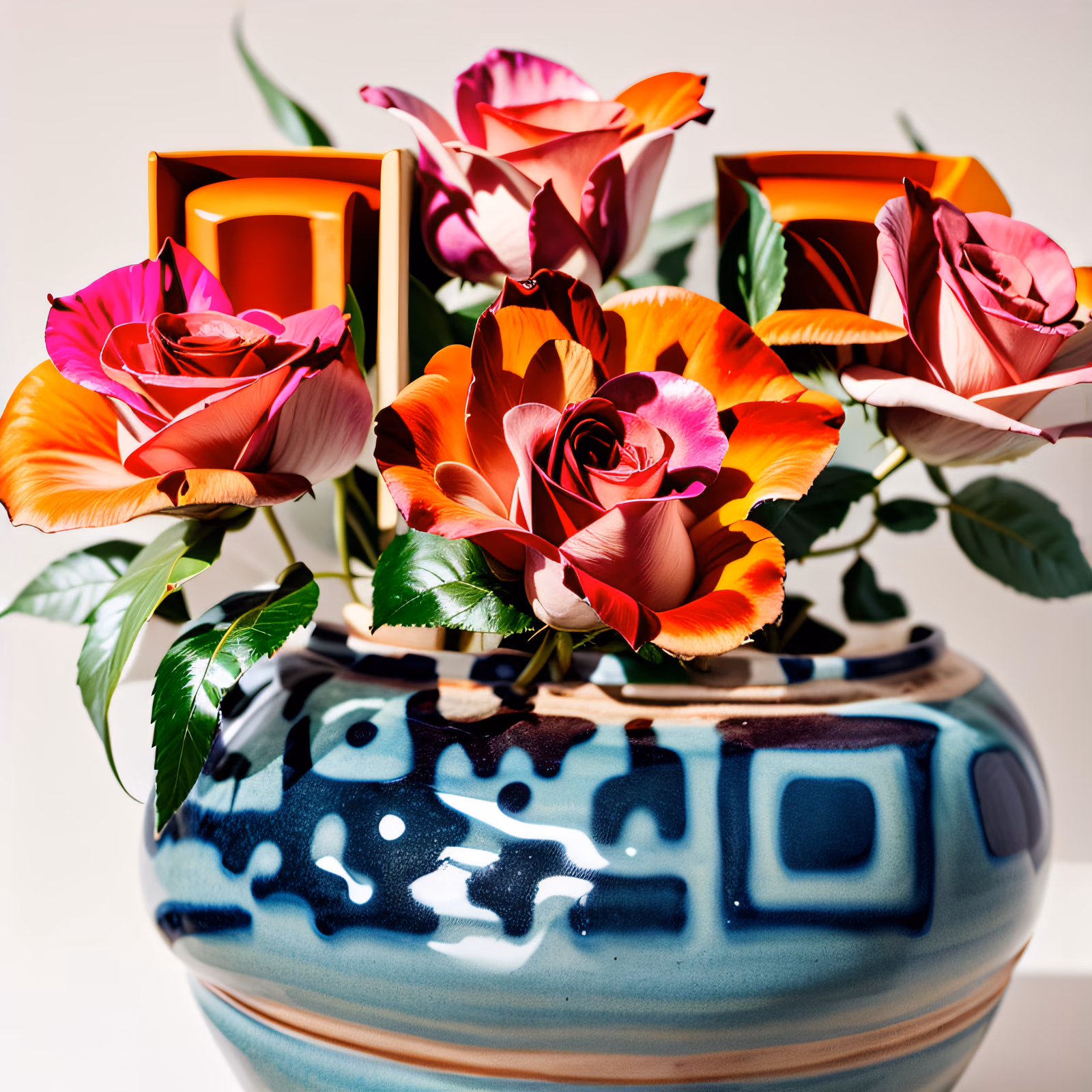 Roses in Glazed Vase Photorealistic QR Code Art — image 1