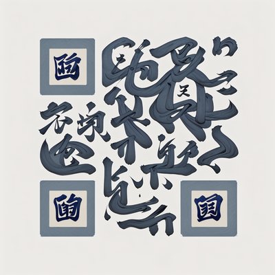 Синие иероглифы, написанные тушью: QR-код в стиле каллиграфии