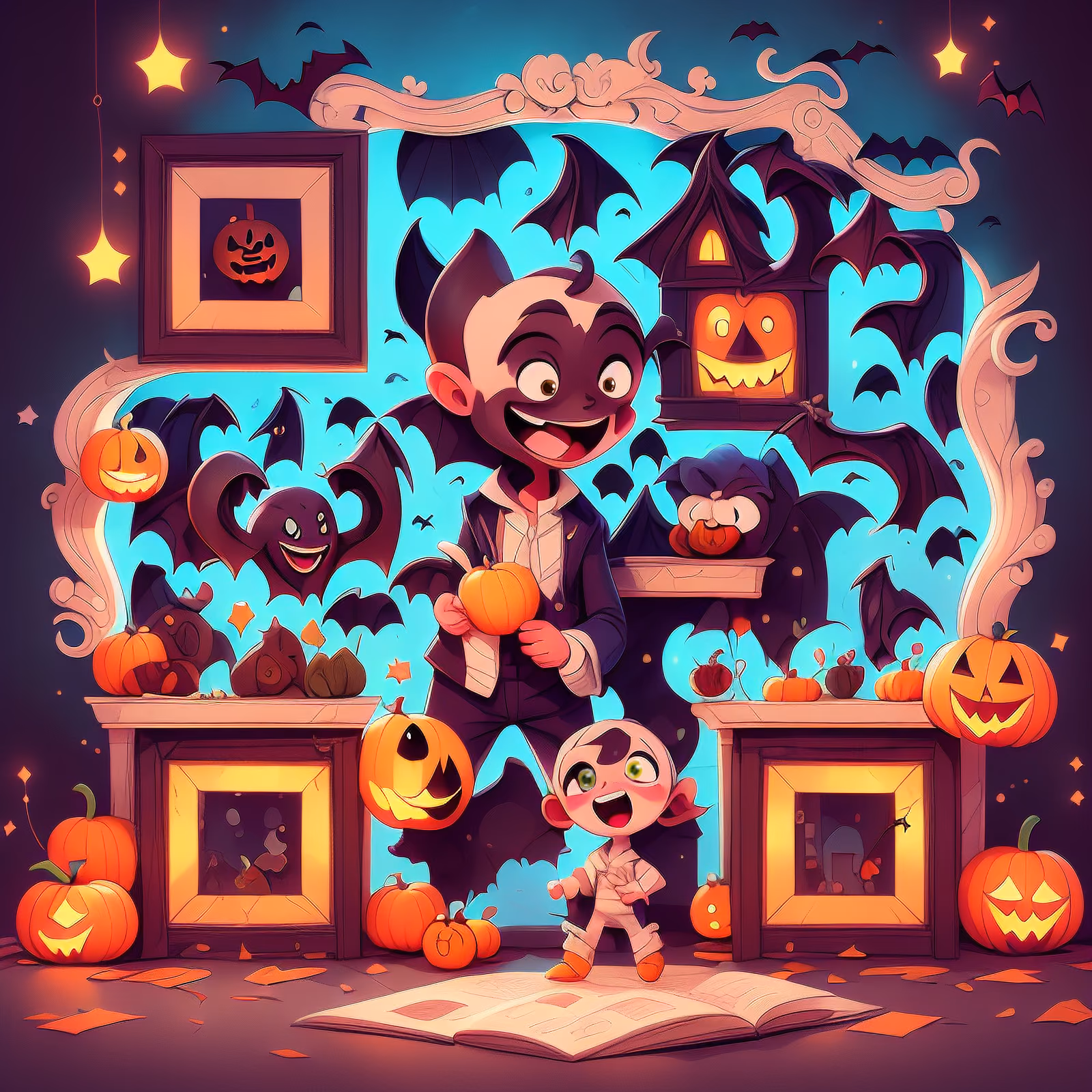 Весёлый вампир на Хэллоуин: мультяшный QR-код для постеров — изображение 1