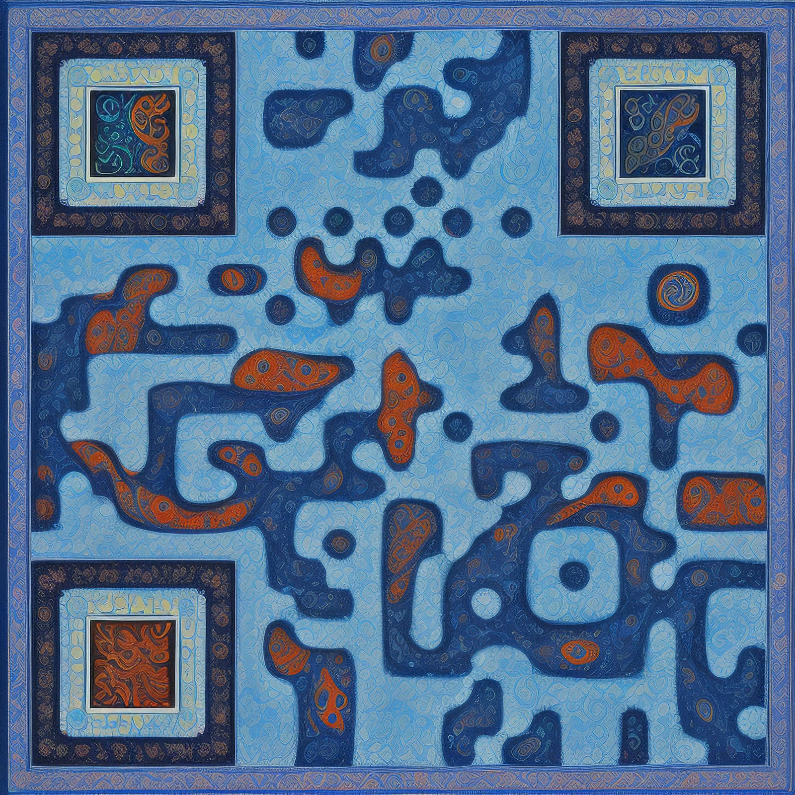 Blue Orange Paisley Fabric Pattern QR Code Art — image 1