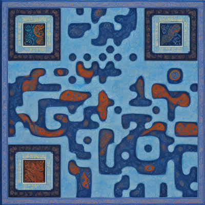 Blue Orange Paisley Fabric Pattern QR Code Art — image 1