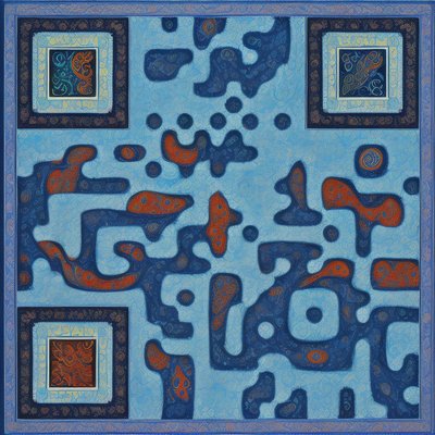 Blue Orange Paisley Fabric Pattern QR Code Art