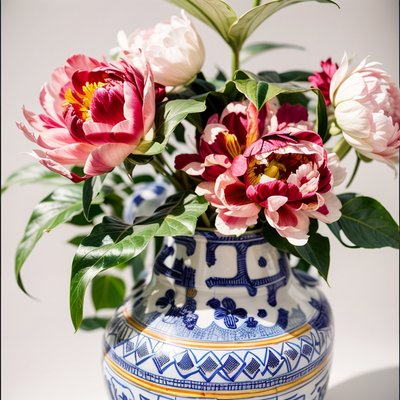 Peony Bouquet Vase Photo QR Code Art
