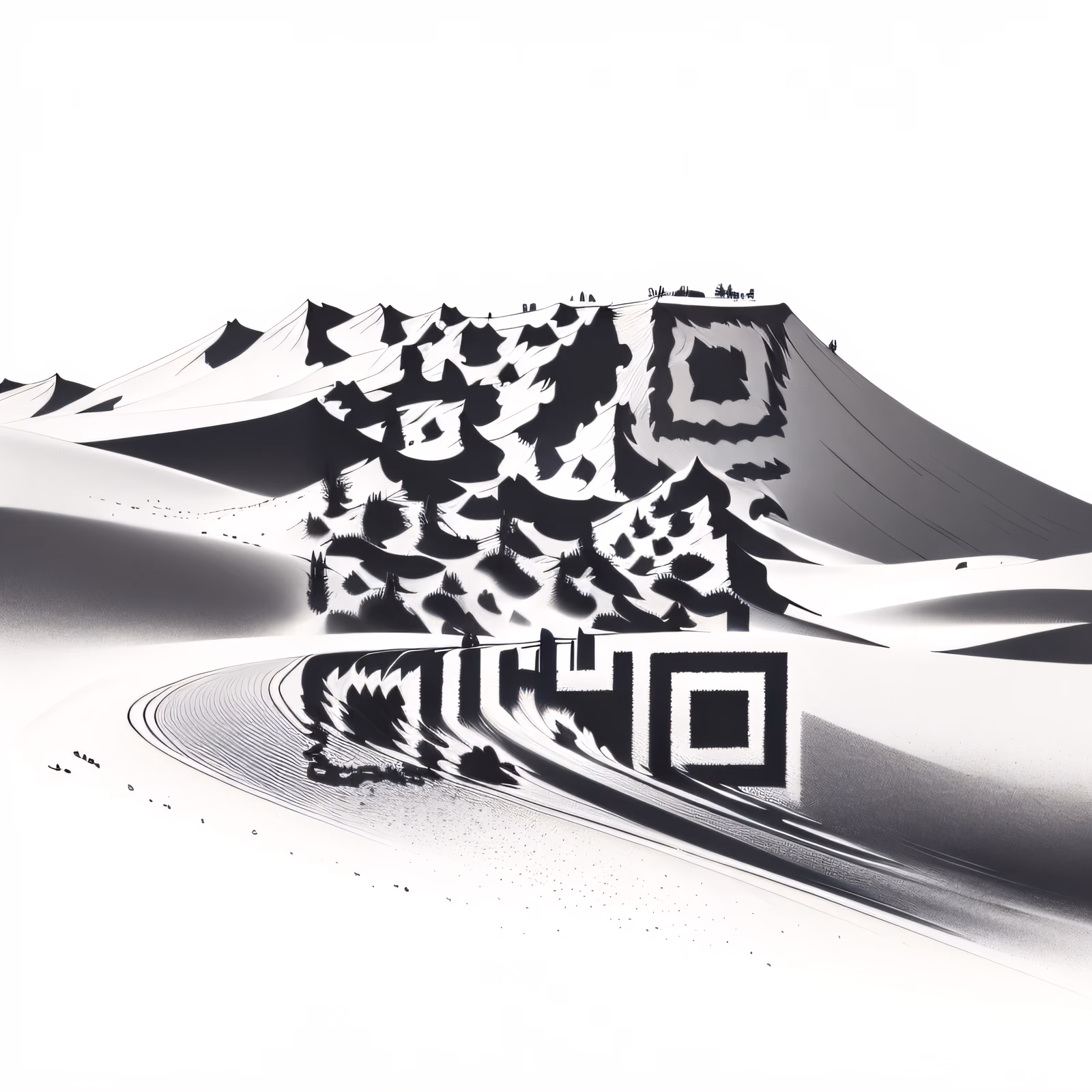 Пустынная дюна в технике рисунка тушью: QR-код — изображение 1