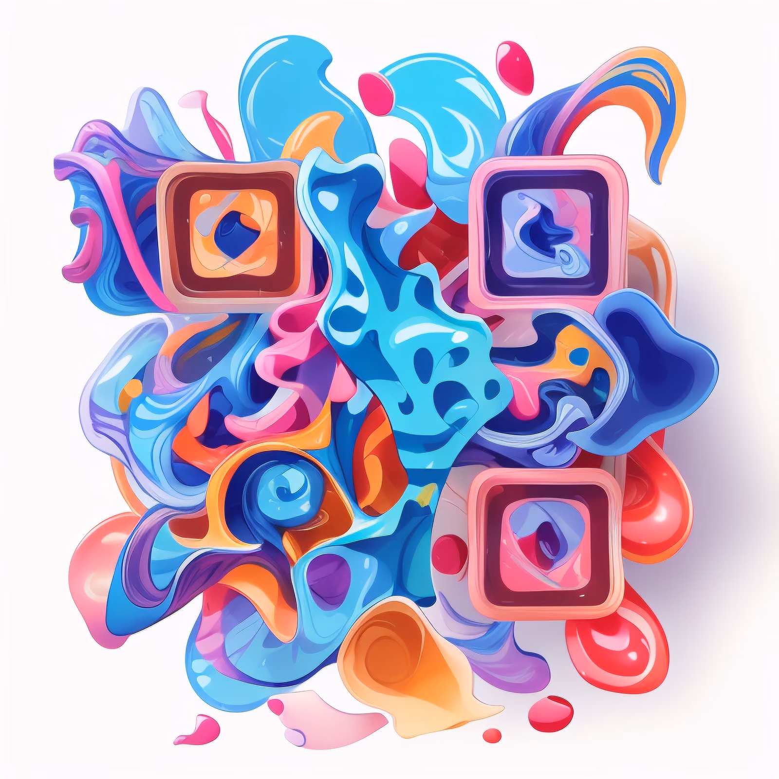 Текучие волны, абстрактный векторный символ: QR-код для стикеров — изображение 1