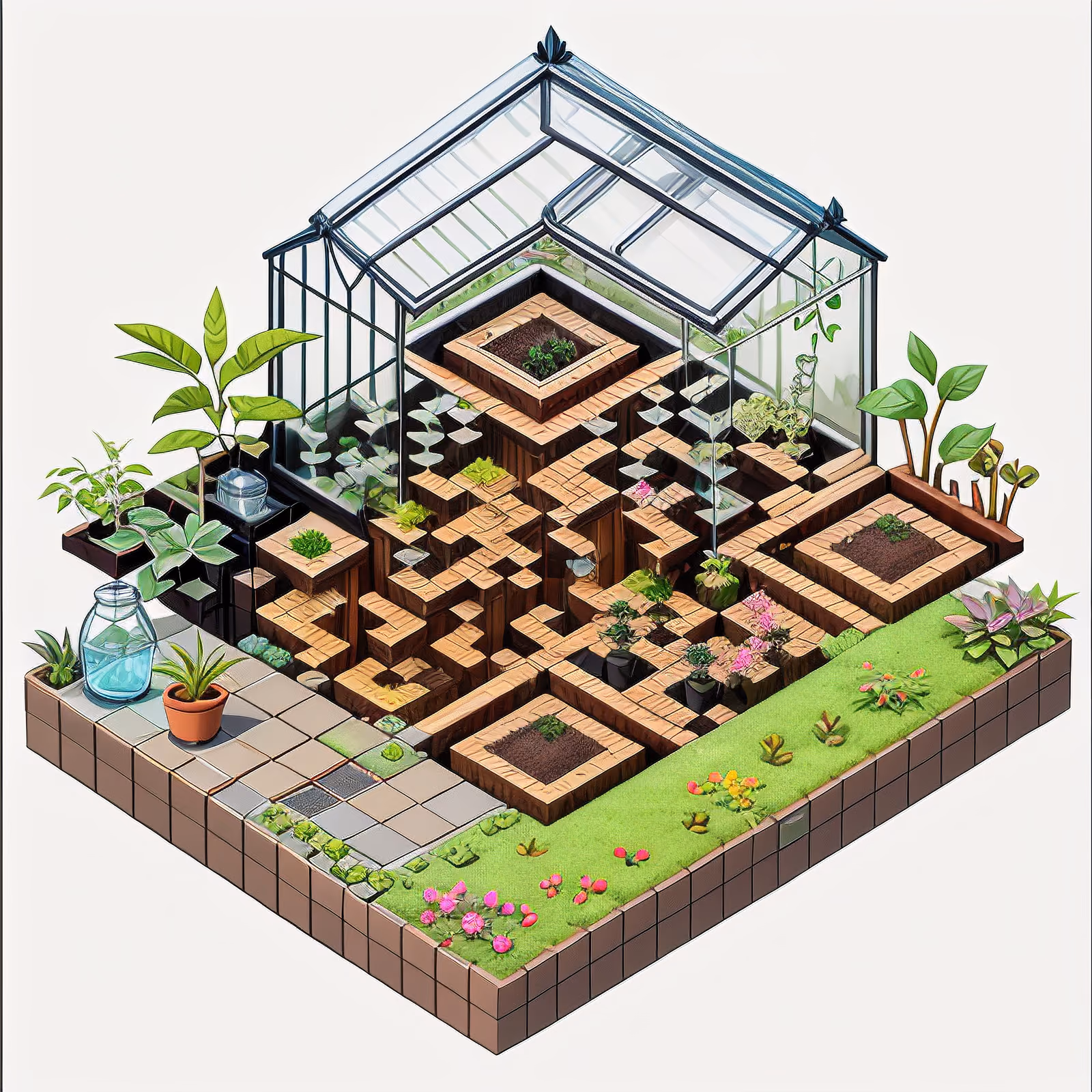 Isometric Greenhouse Garden QR Code for Packaging — image 1