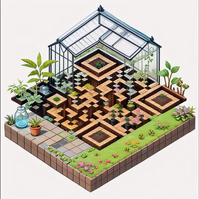 Isometric Greenhouse Garden QR Code for Packaging — image 1