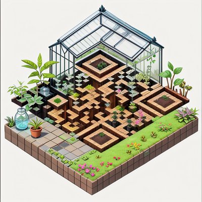 Isometric Greenhouse Garden QR Code for Packaging