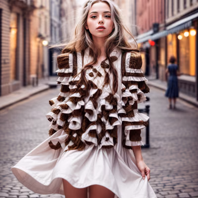 Cobblestone Street Fashion Portrait QR Code for Posters — image 1