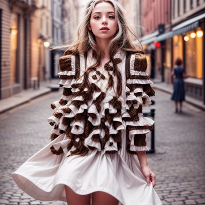 Cobblestone Street Fashion Portrait QR Code for Posters