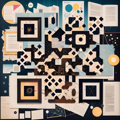 Коллаж из рваной бумаги и страниц книг: QR-код для постеров