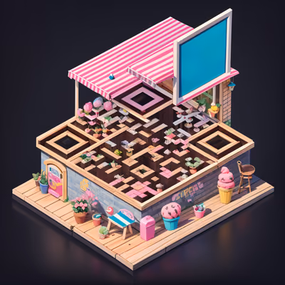 Isometric Gelato Stand 3D QR Code for Storefront Displays — image 1