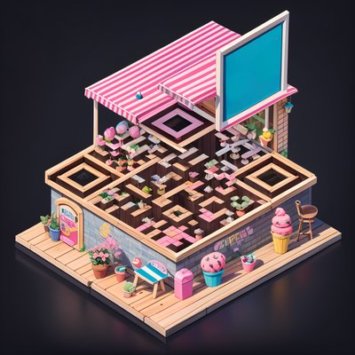 Isometric Gelato Stand 3D QR Code for Storefront Displays