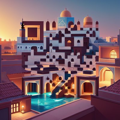 Moroccan Rooftop Sunset 3D QR Code Art