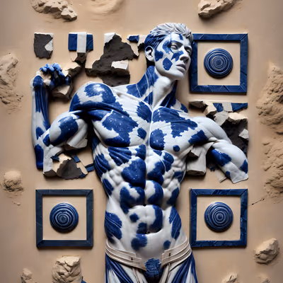 Blue Marble Male Torso Sculpture QR Code Art — image 1