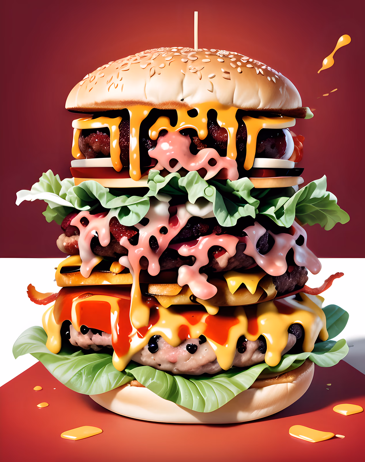 Stacked Cheeseburger Digital Art QR Code for Restaurant Menus — image 1