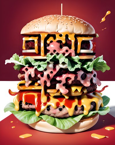 Stacked Cheeseburger Digital Art QR Code for Restaurant Menus