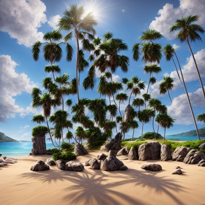 Tropical Palm Beach Matte Painting QR Code Art