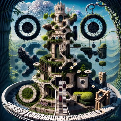 Overgrown Piano Key Tower Surreal QR Code Art