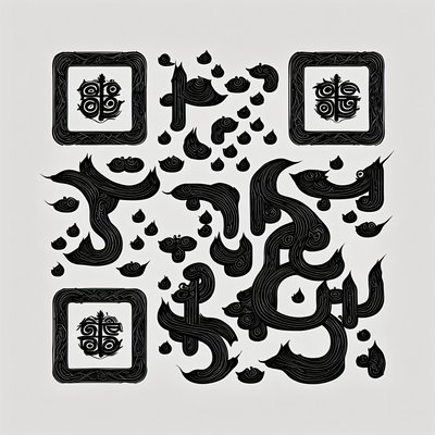 黑墨书法字形二维码艺术海报