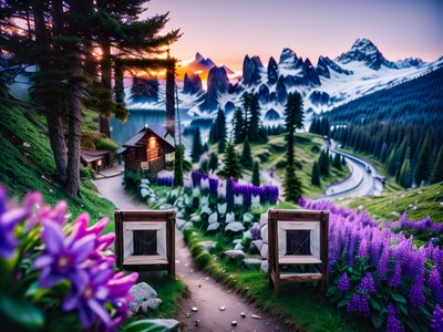 Alpine Cabin Flower Meadow Photo QR Code Art