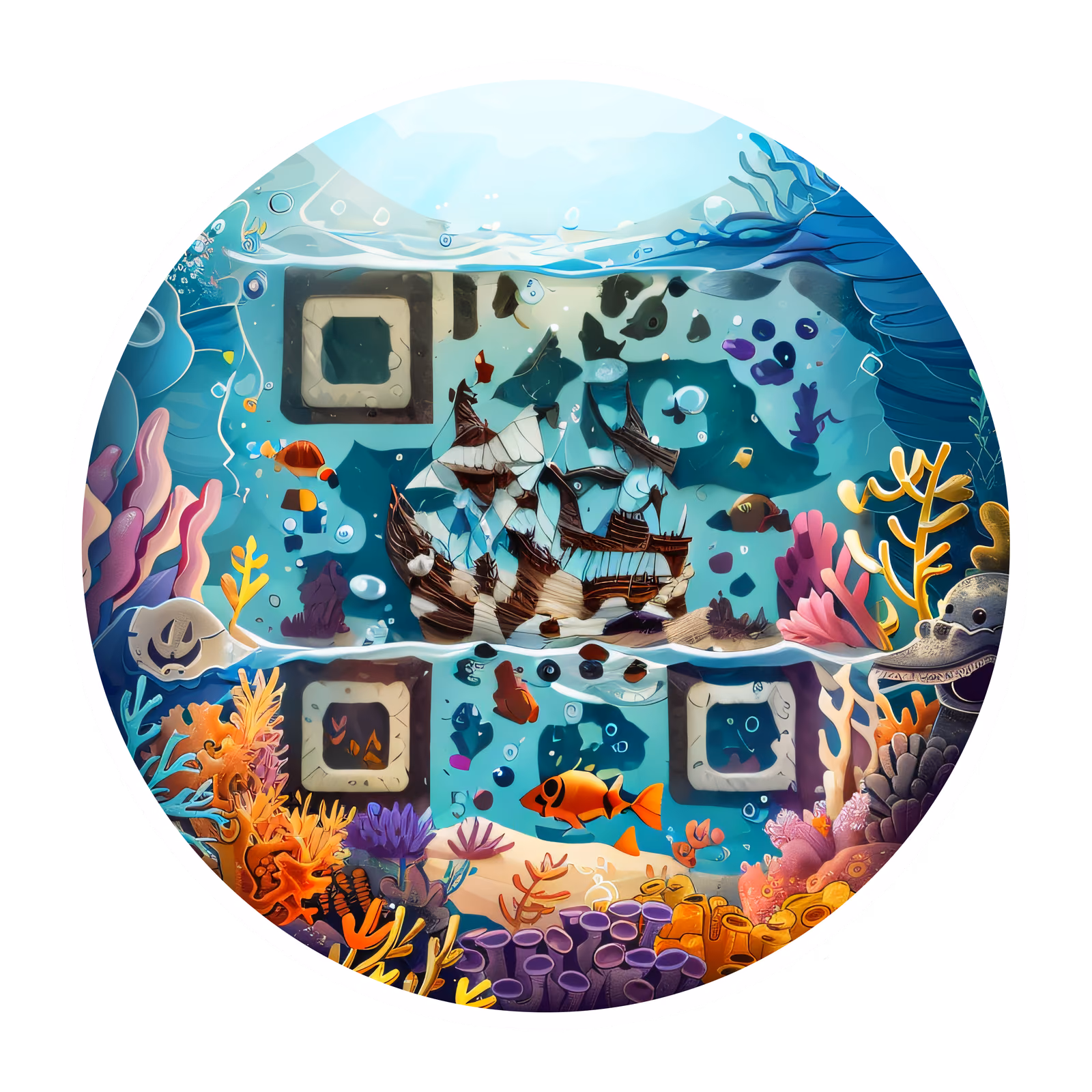 Underwater Shipwreck Coral Reef QR Code for Stickers — image 1