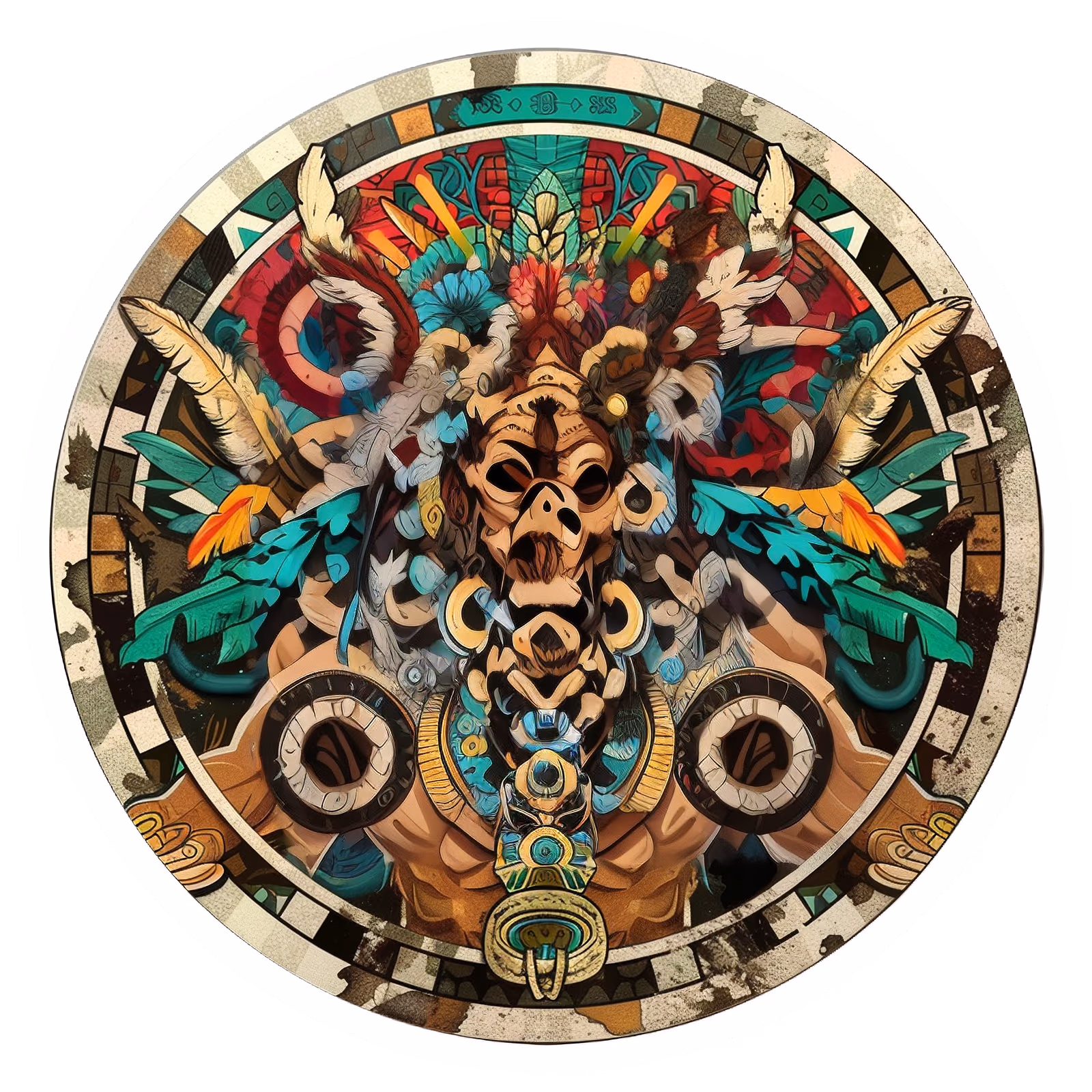 Aztec Feathered God Medallion QR Code for Stickers — image 1